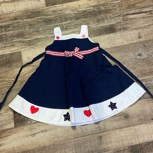 Navy and White Kids Casual Dress with Red Accents